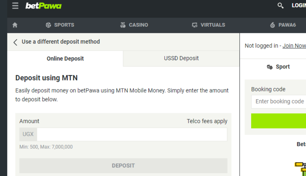 Deposit Methods in BetPawa